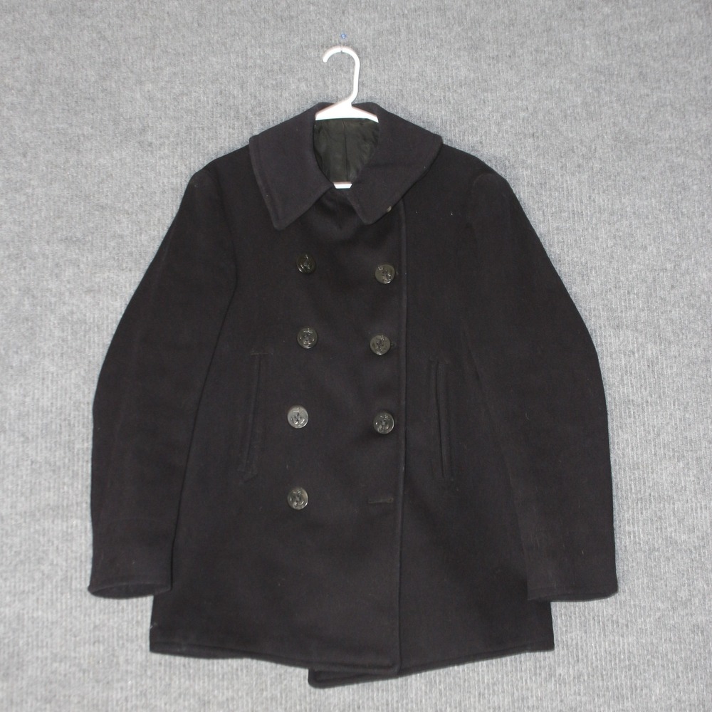 Vintage Naval Clothing Factory Peacoat Mens M Black Wool Military Jacket Anchor